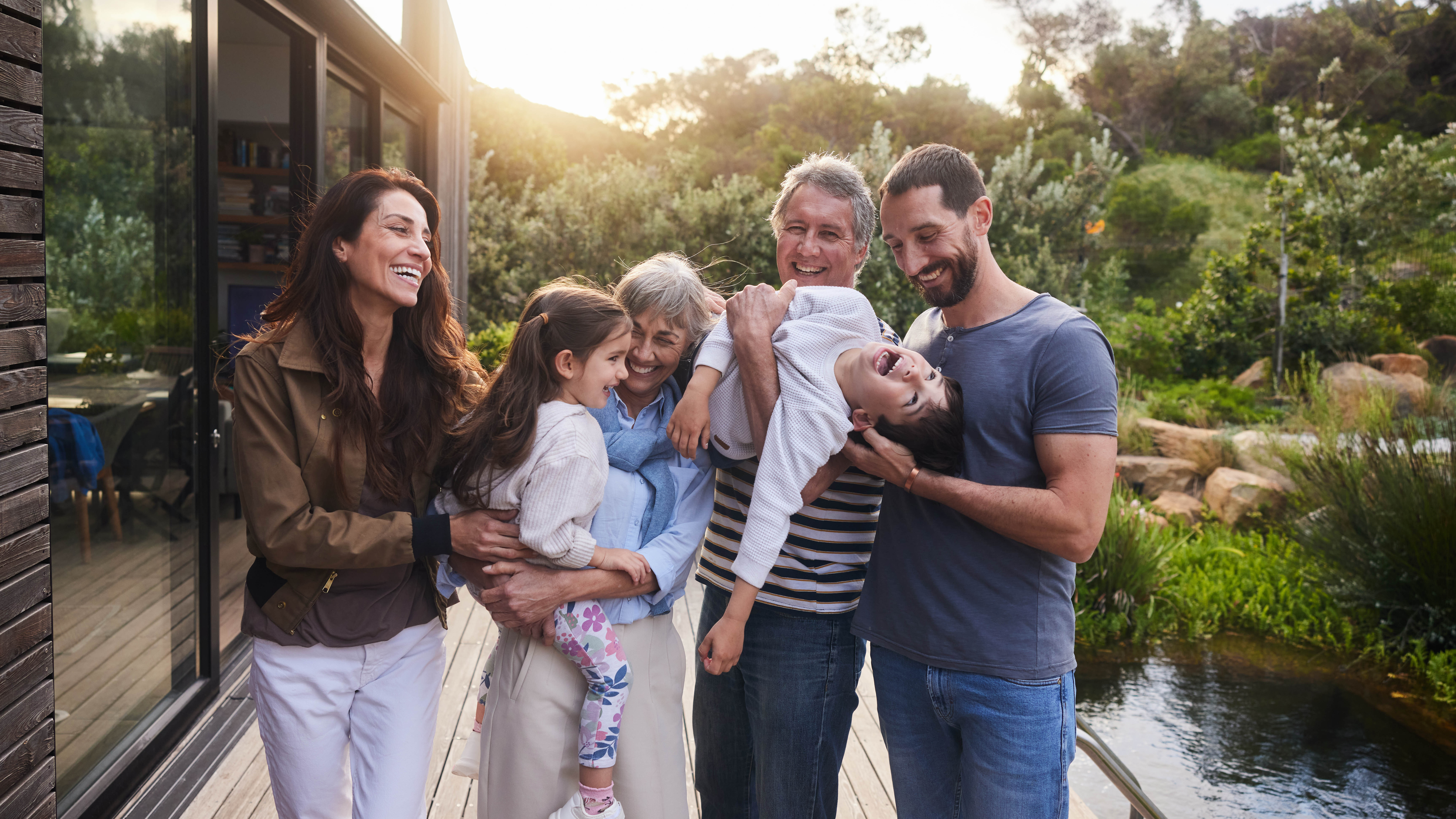 multigenerational family by water