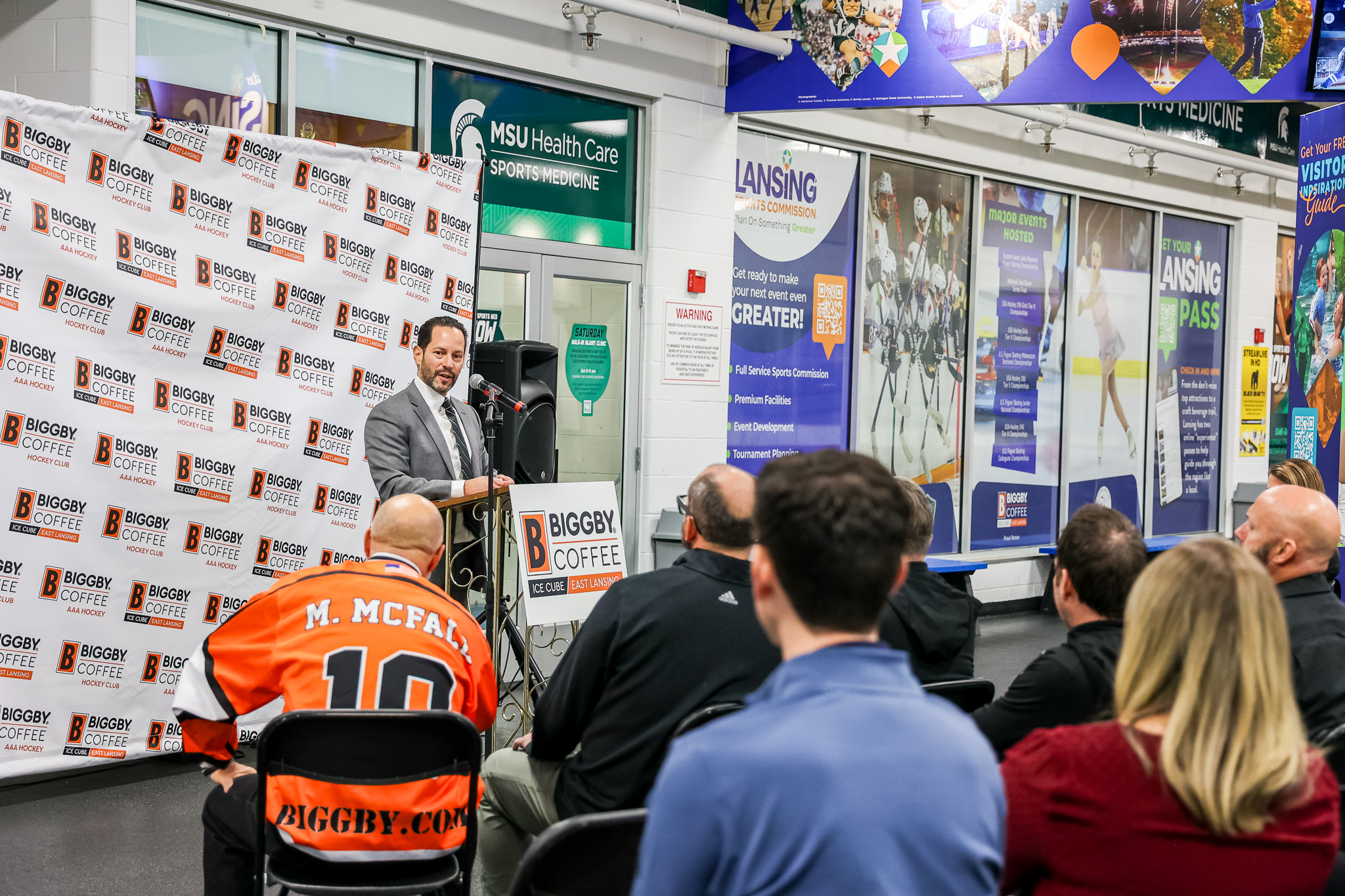 MSU Health Care joins Biggby Coffee in puck drop on expansion of youth hockey partnerships